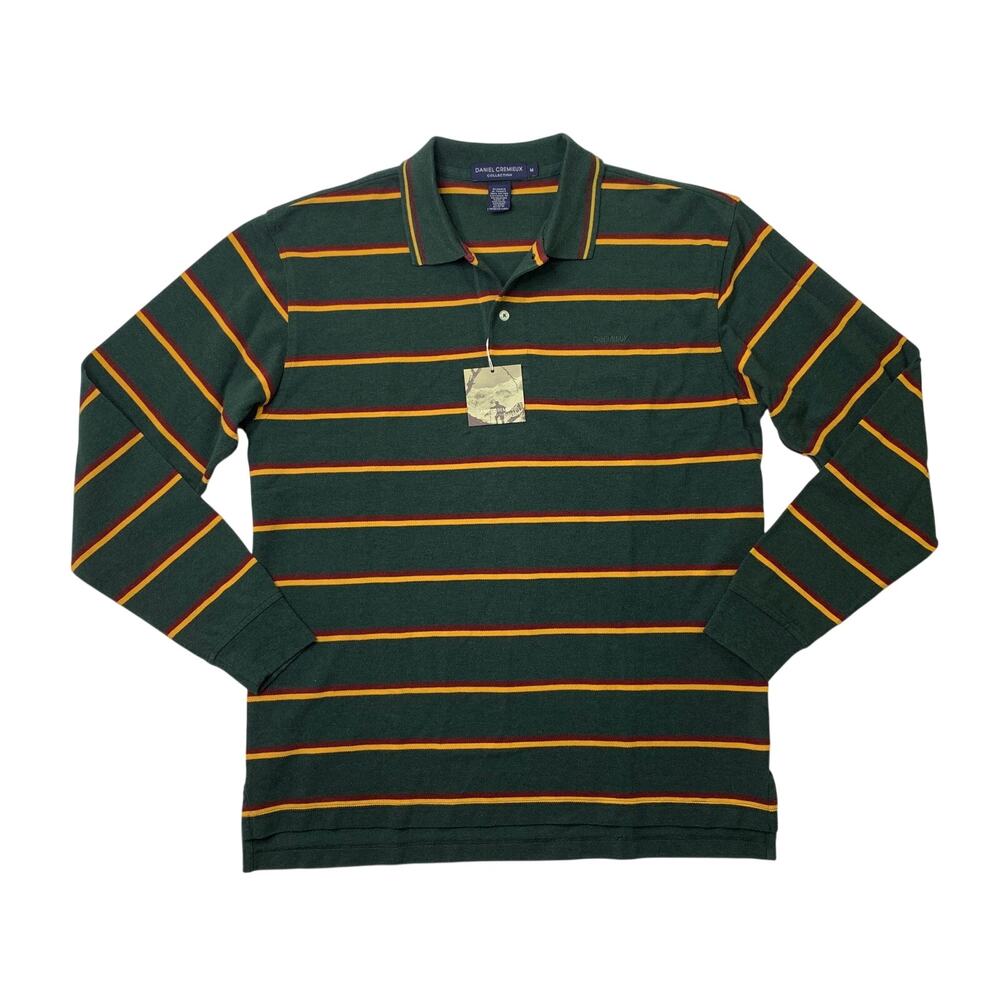 Daniel Cremieux Polo Shirt Mens Medium Hunter Duckling Cotton Stripe Long Sleeve